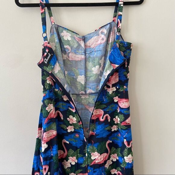 Revival-flamingo print Faux Wrap Midi Holiday/Sumner Dress - Picture 9 of 12